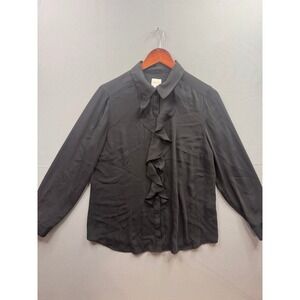 Chico's Ruffle Front Blouse Women Black Long Sleeve Button Up Size 1